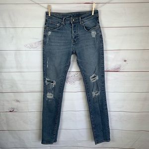 H&M men distressed skinny low waist buttonfly jean